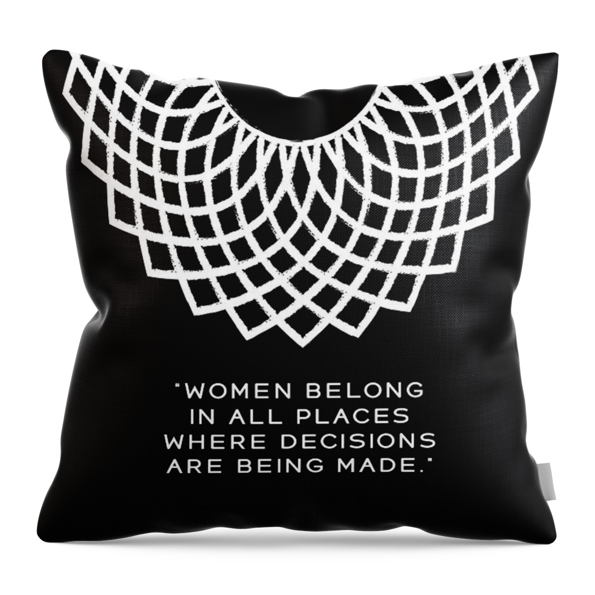 Dissent Collar Throw Pillow featuring the digital art Dissent collar, RBG poster, RUTH BADER GINSBURG by Svitlana Ostrovska and Olena Mishina