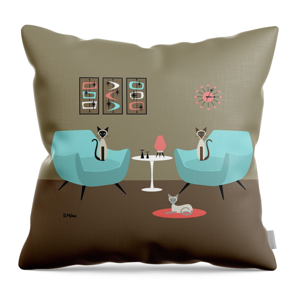 Mid Century Modern Throw Pillow featuring the digital art Siamese Trio by Donna Mibus