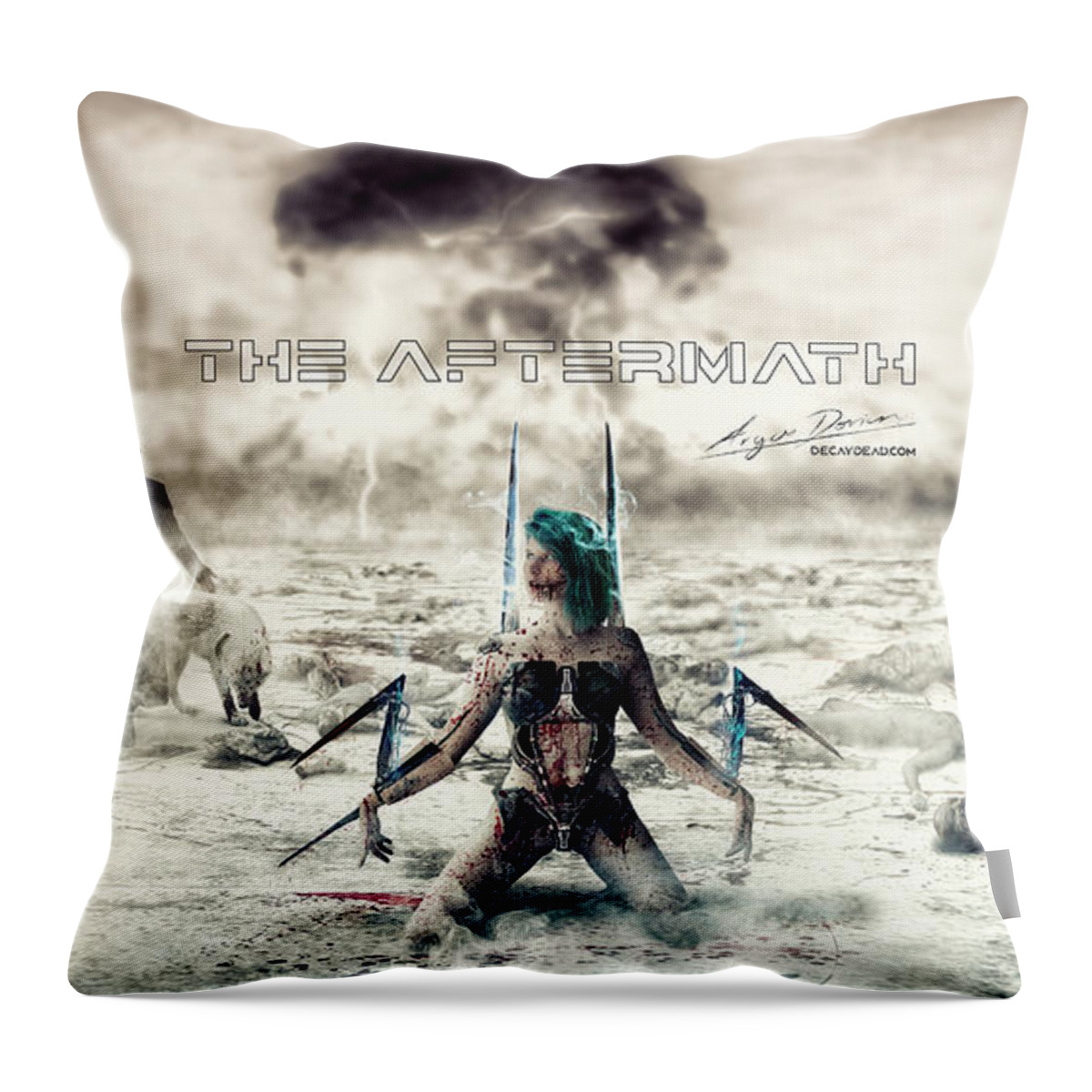 Argus Dorian Throw Pillow featuring the digital art The Aftermath The end of her war by Argus Dorian