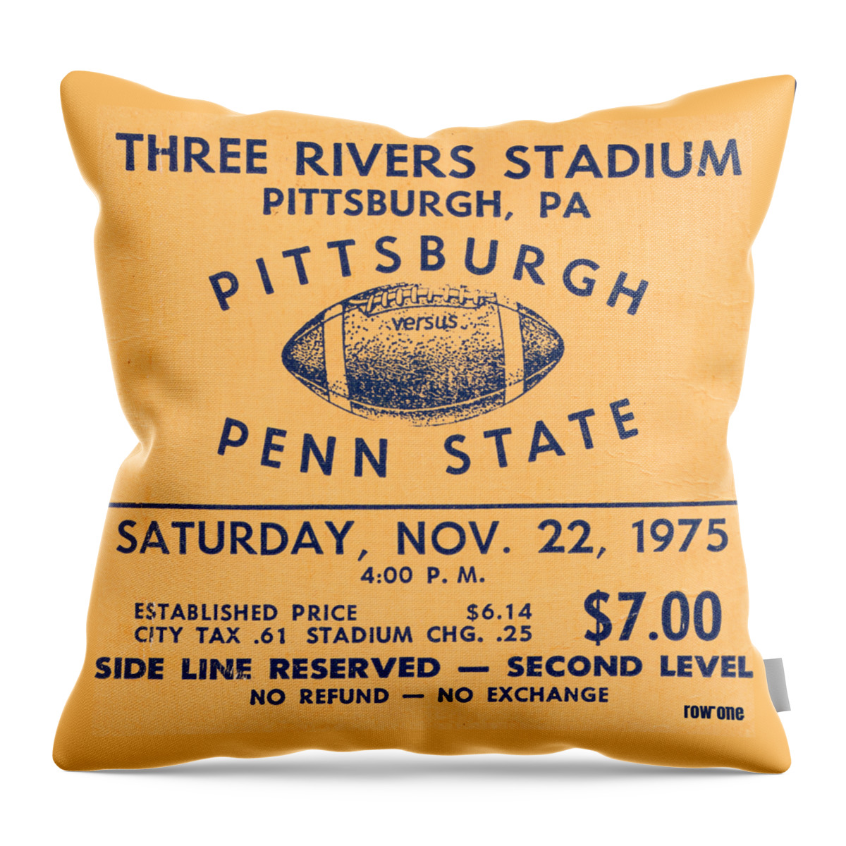 Penn State Throw Pillow featuring the mixed media 1975 Penn State vs. Pittsburgh by Row One Brand