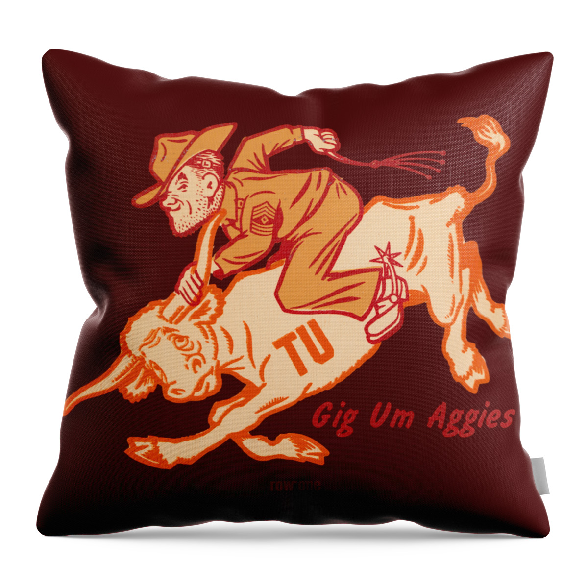 Gig Um Aggies Throw Pillow featuring the mixed media Gig Um Aggies by Row One Brand
