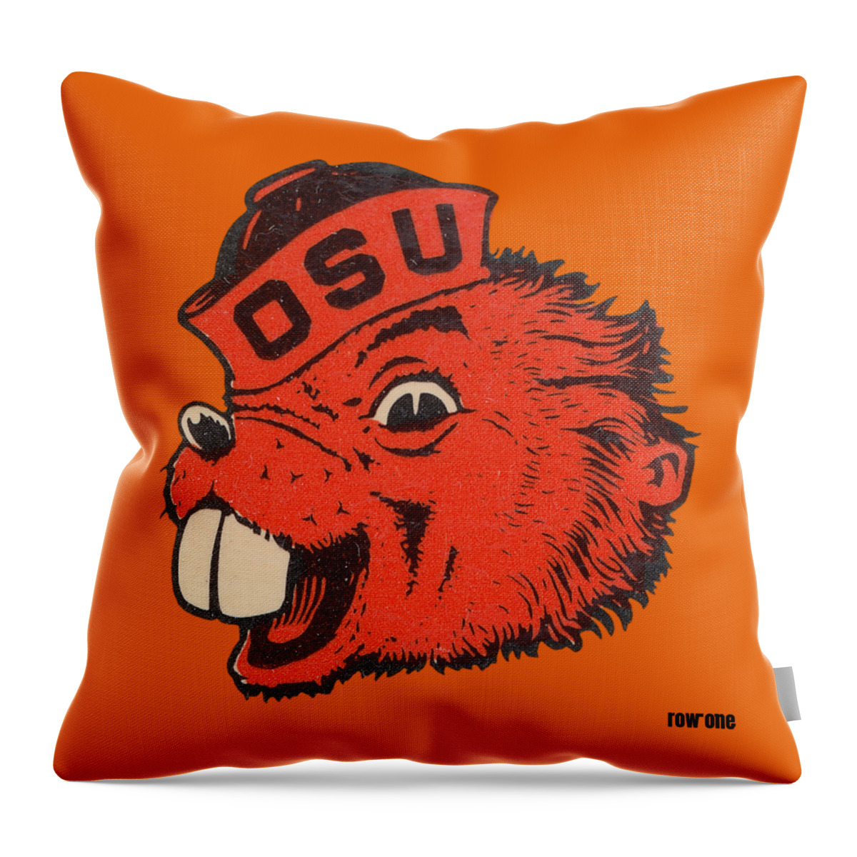 Benny Beaver Throw Pillow featuring the mixed media 1973 Benny Beaver Art by Row One Brand