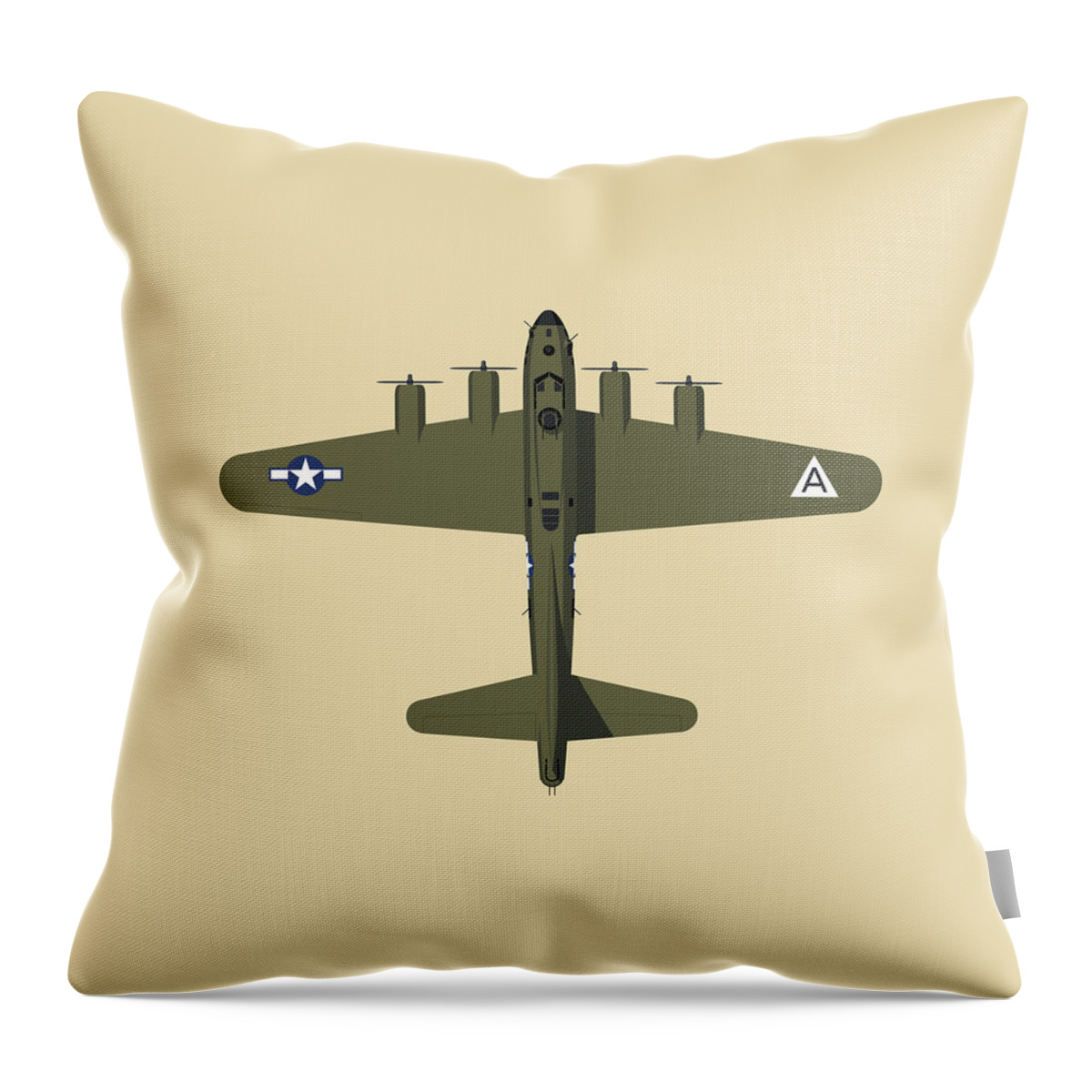 Aircraft Throw Pillow featuring the digital art B-17 WWII Bomber - Olive by Organic Synthesis