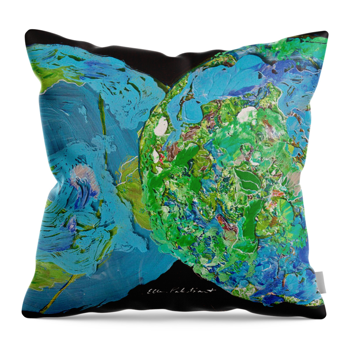 Wall Art Throw Pillow featuring the painting A Filigree in Blues and Greens - Horizontal by Ellen Palestrant