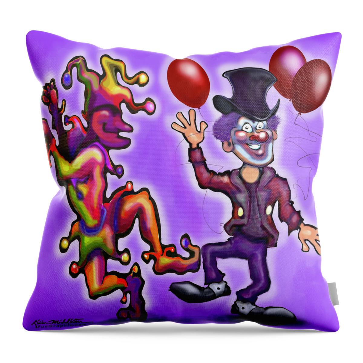 Clown Throw Pillow featuring the digital art Clowns by Kevin Middleton