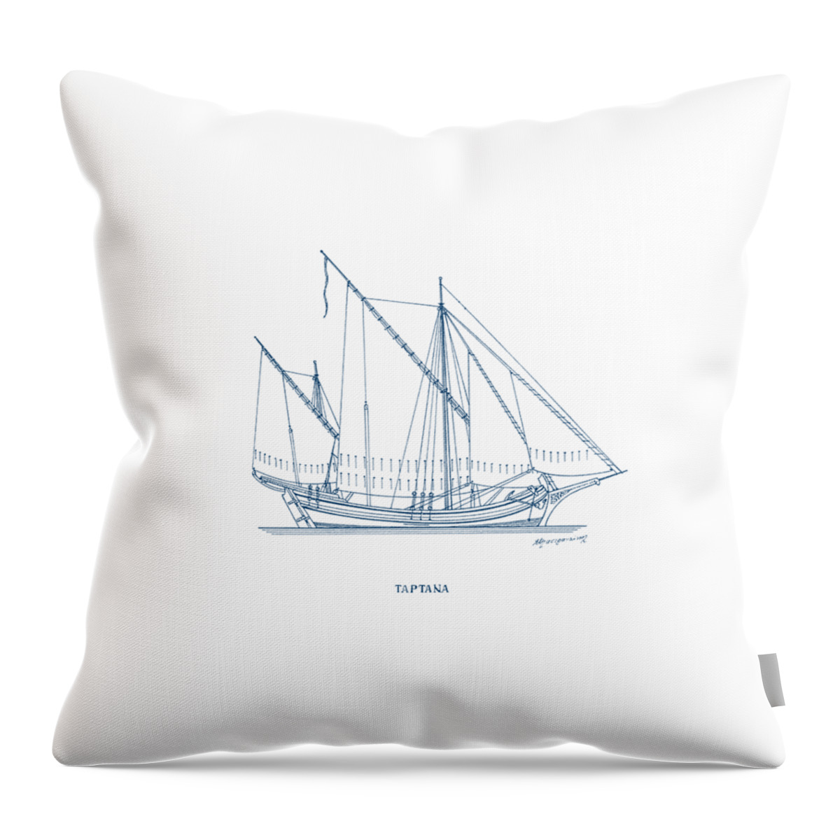 Historic Vessels Throw Pillow featuring the drawing Tartana - traditional Greek sailing ship by Panagiotis Mastrantonis