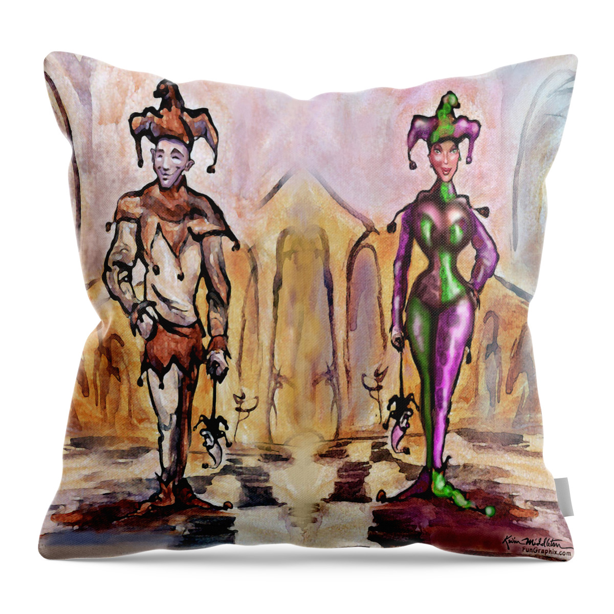 Jesters Throw Pillow featuring the digital art Jesters by Kevin Middleton