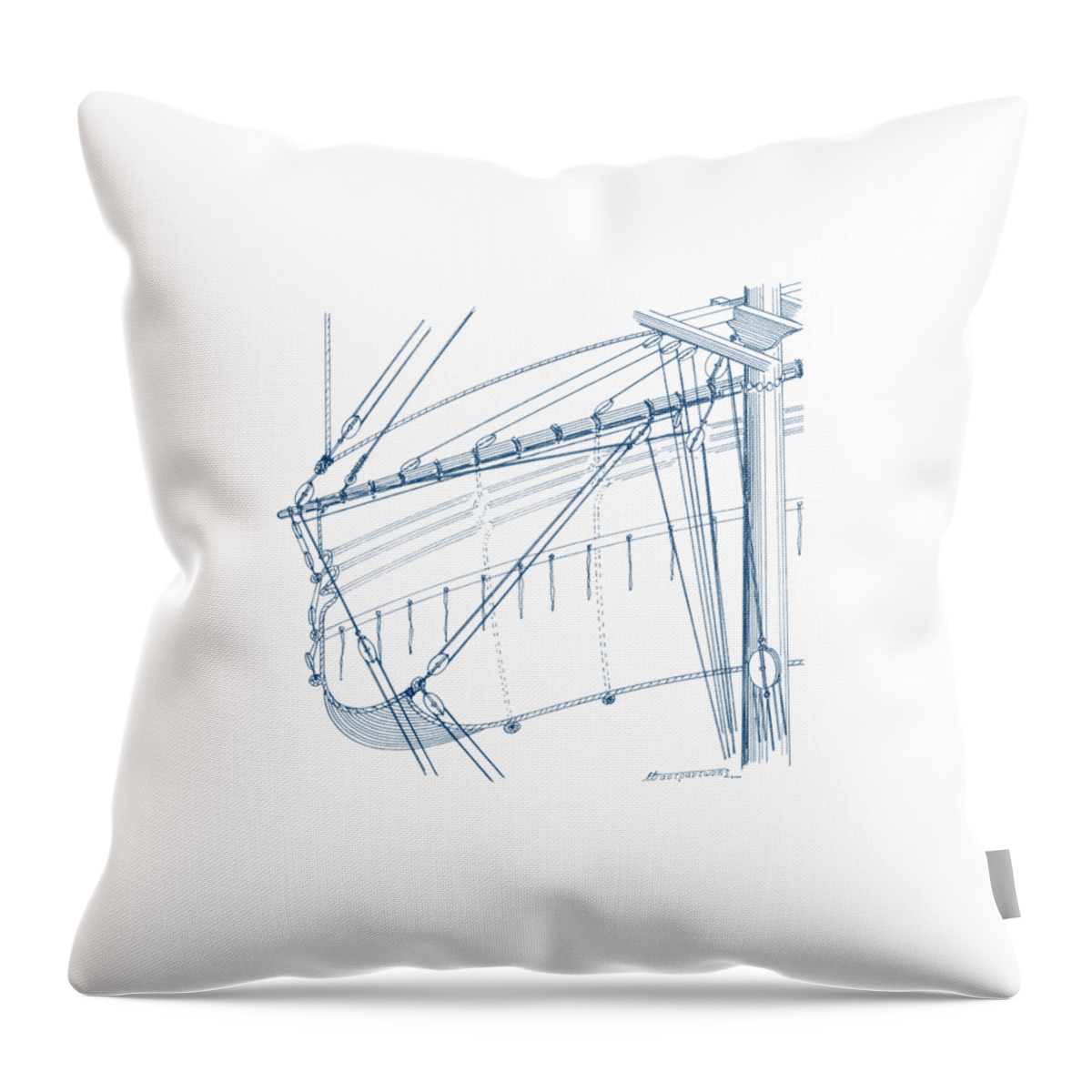 Sailing Vessels Throw Pillow featuring the drawing Top-mast yard and sail by Panagiotis Mastrantonis
