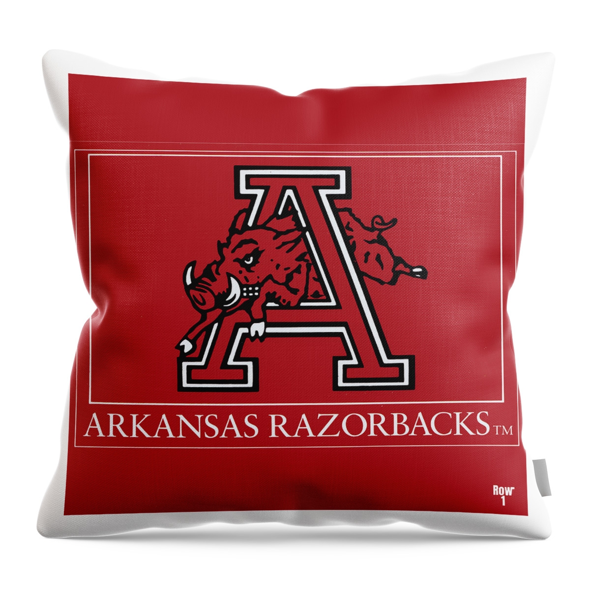 Arkansas Throw Pillow featuring the mixed media Eighties Arkansas Razorback Art by Row One Brand