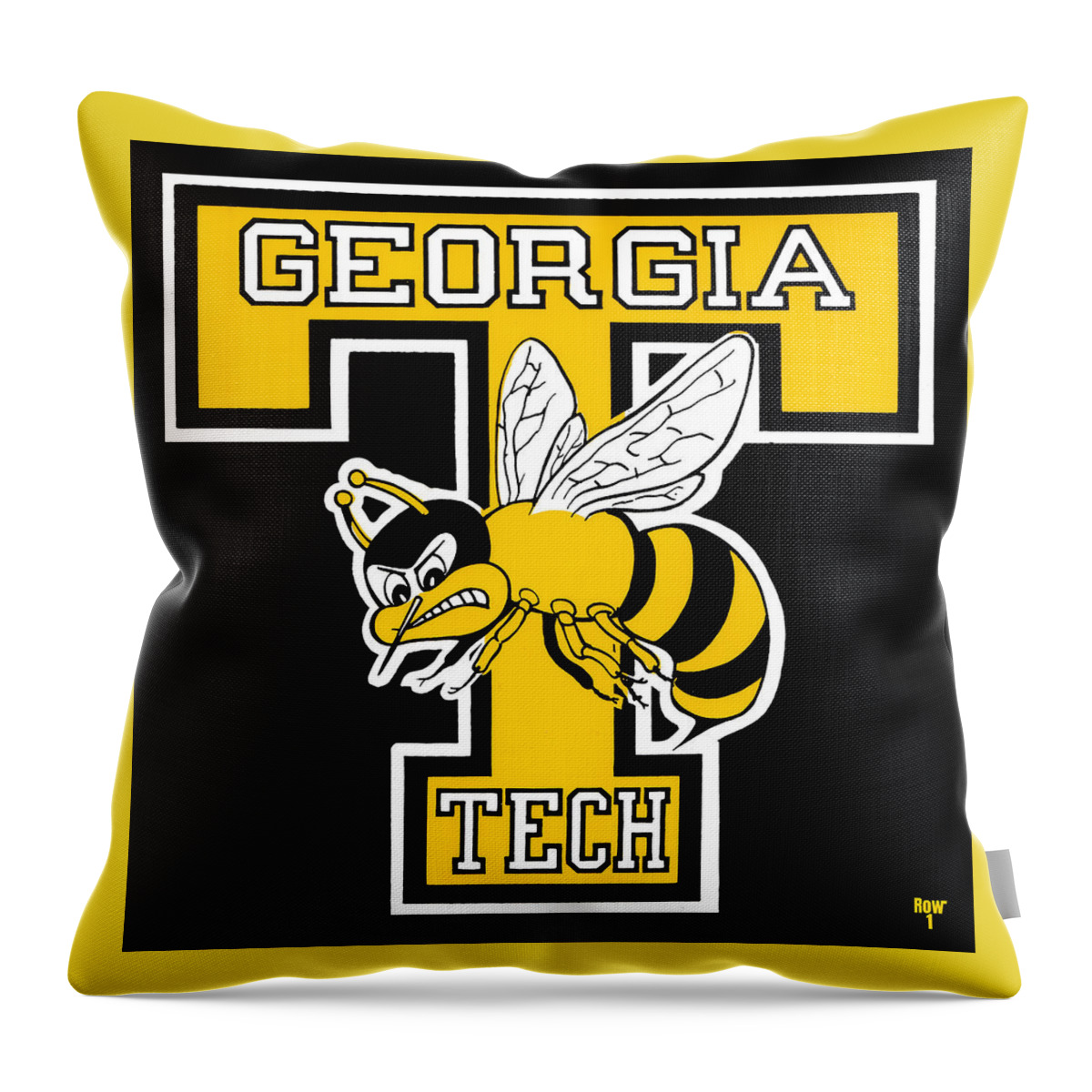 Georgia Tech Throw Pillow featuring the mixed media Retro Georgia Tech Yellow Jacket Art by Row One Brand