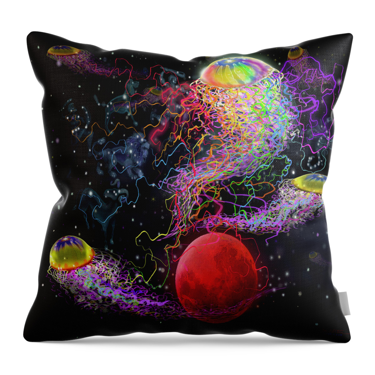 Space Throw Pillow featuring the digital art Cosmic Connections by Kevin Middleton