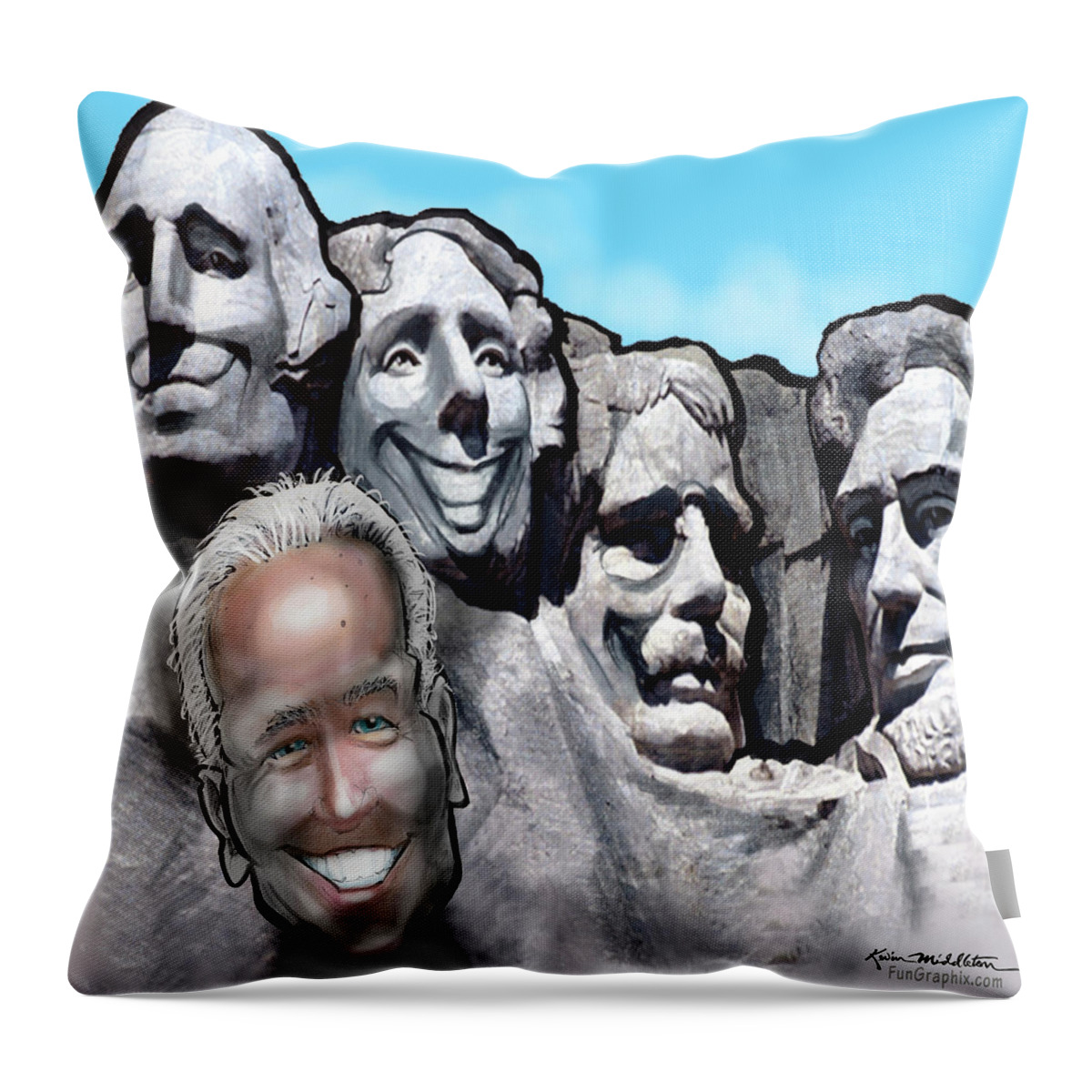 Mount Rushmore Throw Pillow featuring the digital art Mount Rushmore w Biden by Kevin Middleton