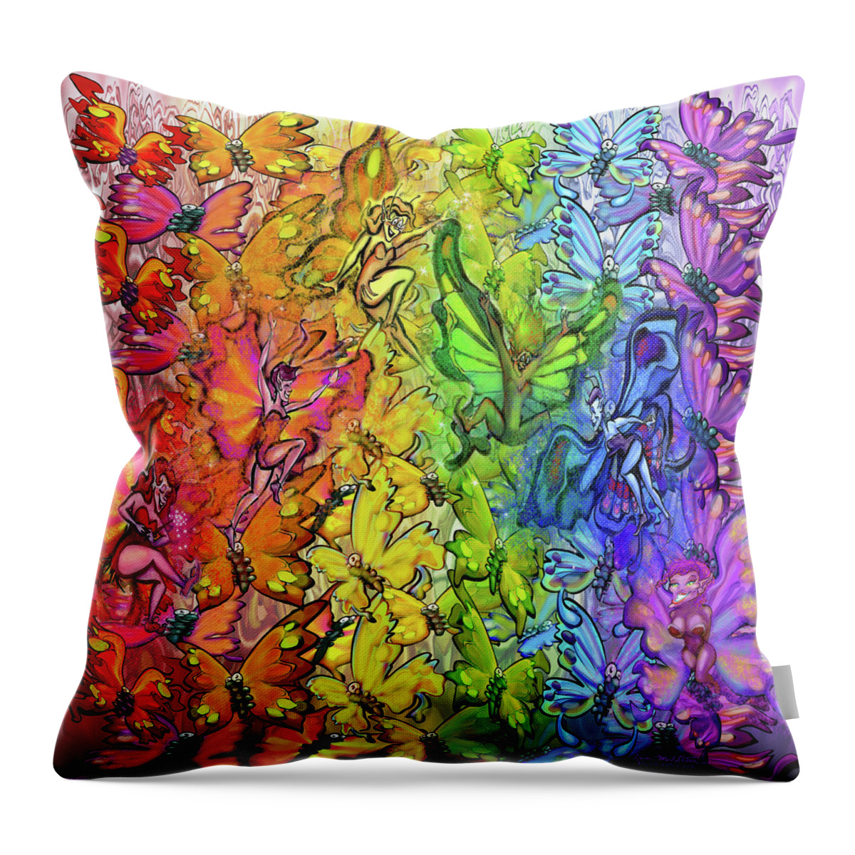 Butterfly Throw Pillow featuring the digital art Butterflies Faeries Rainbow by Kevin Middleton