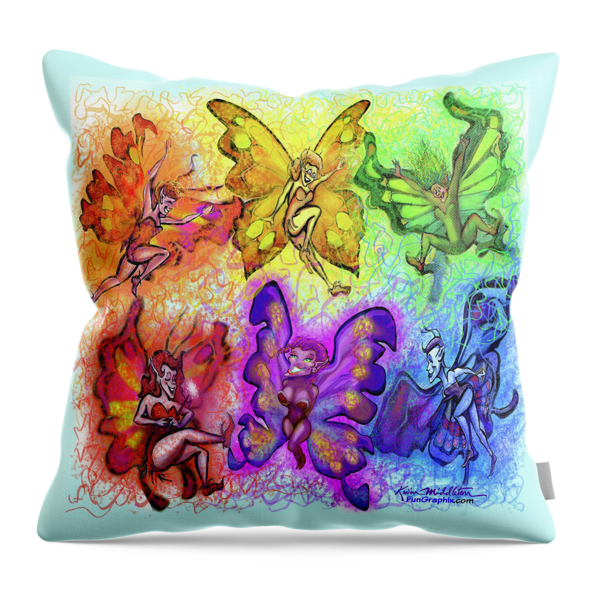 Pixie Throw Pillow featuring the digital art Pixie Party by Kevin Middleton