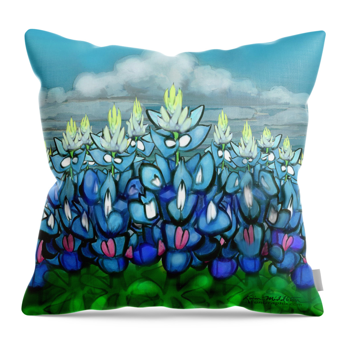 Bluebonnet Throw Pillow featuring the digital art Bluebonnet Country Scene by Kevin Middleton