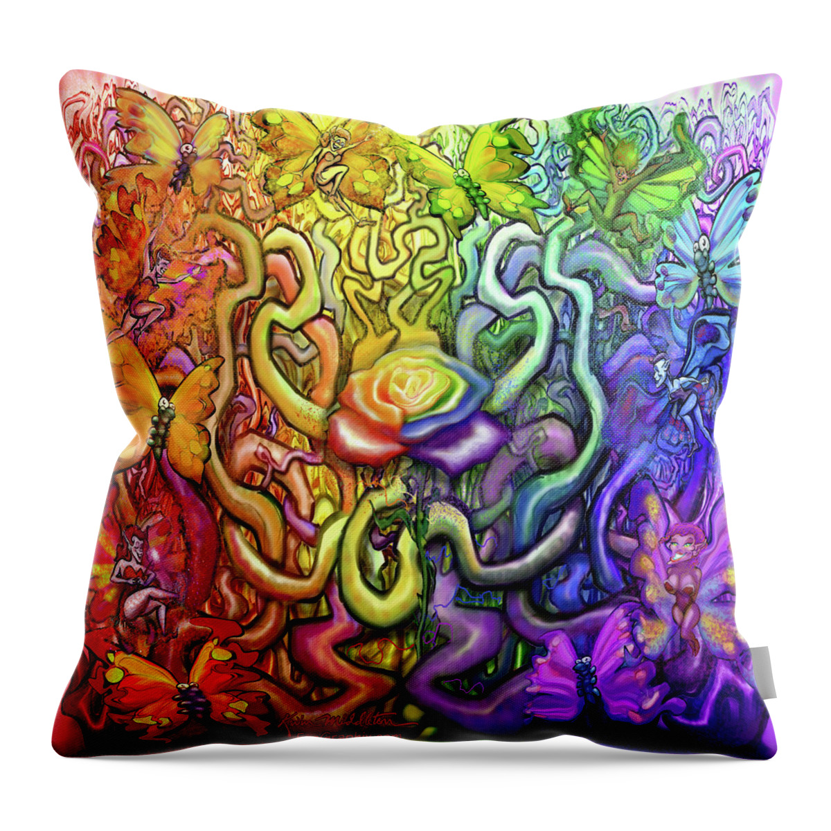 Rainbow Throw Pillow featuring the digital art Interwoven Rainbow Magic by Kevin Middleton