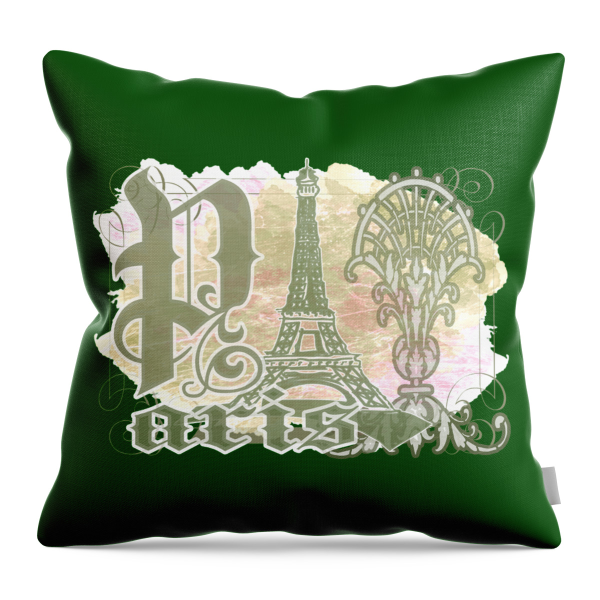 Paris Green Throw Pillow featuring the digital art Paris Green War Memorial Day by Delynn Addams