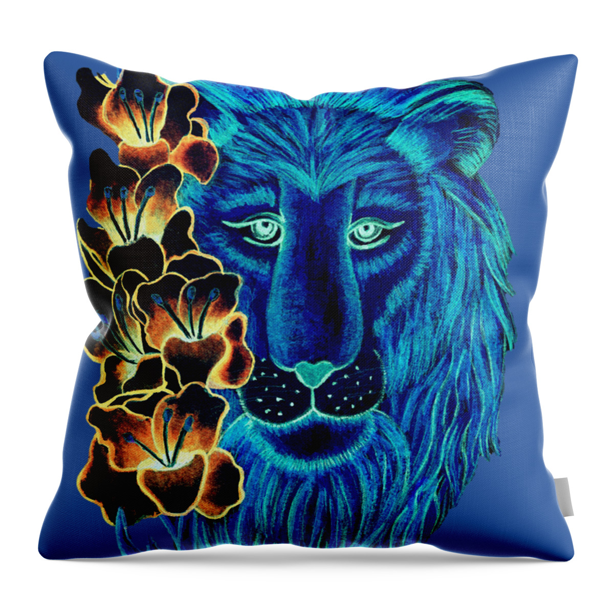 Leo Throw Pillow featuring the digital art Leo Gladiolus Blue and Black by Christina Wedberg