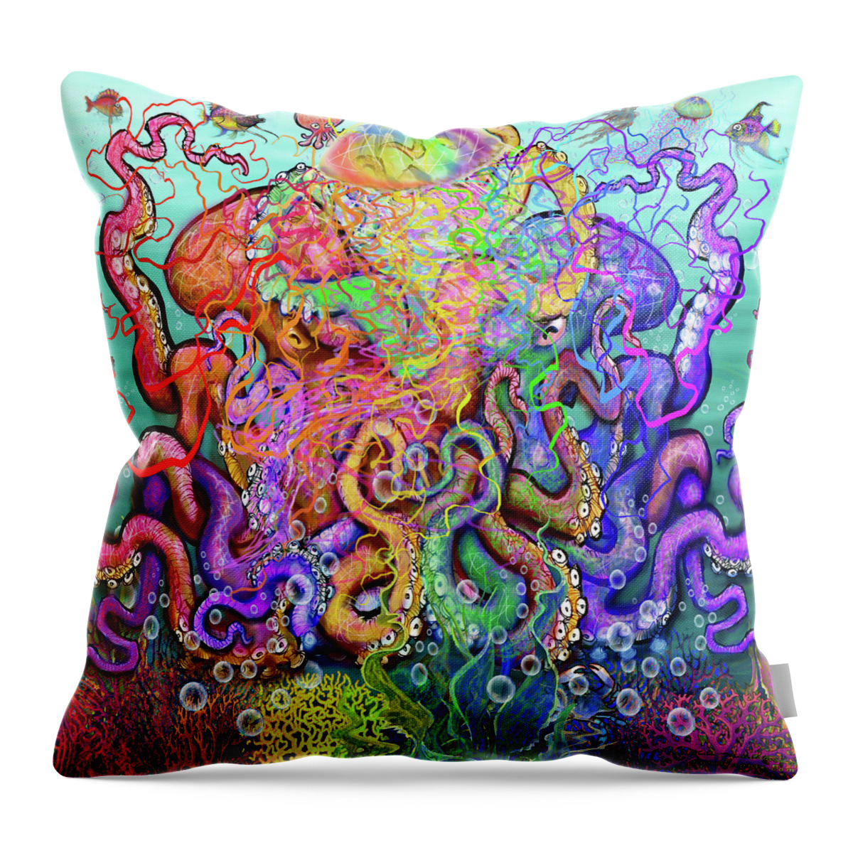 Octopus Throw Pillow featuring the digital art Twisted Tango of Tentacles by Kevin Middleton