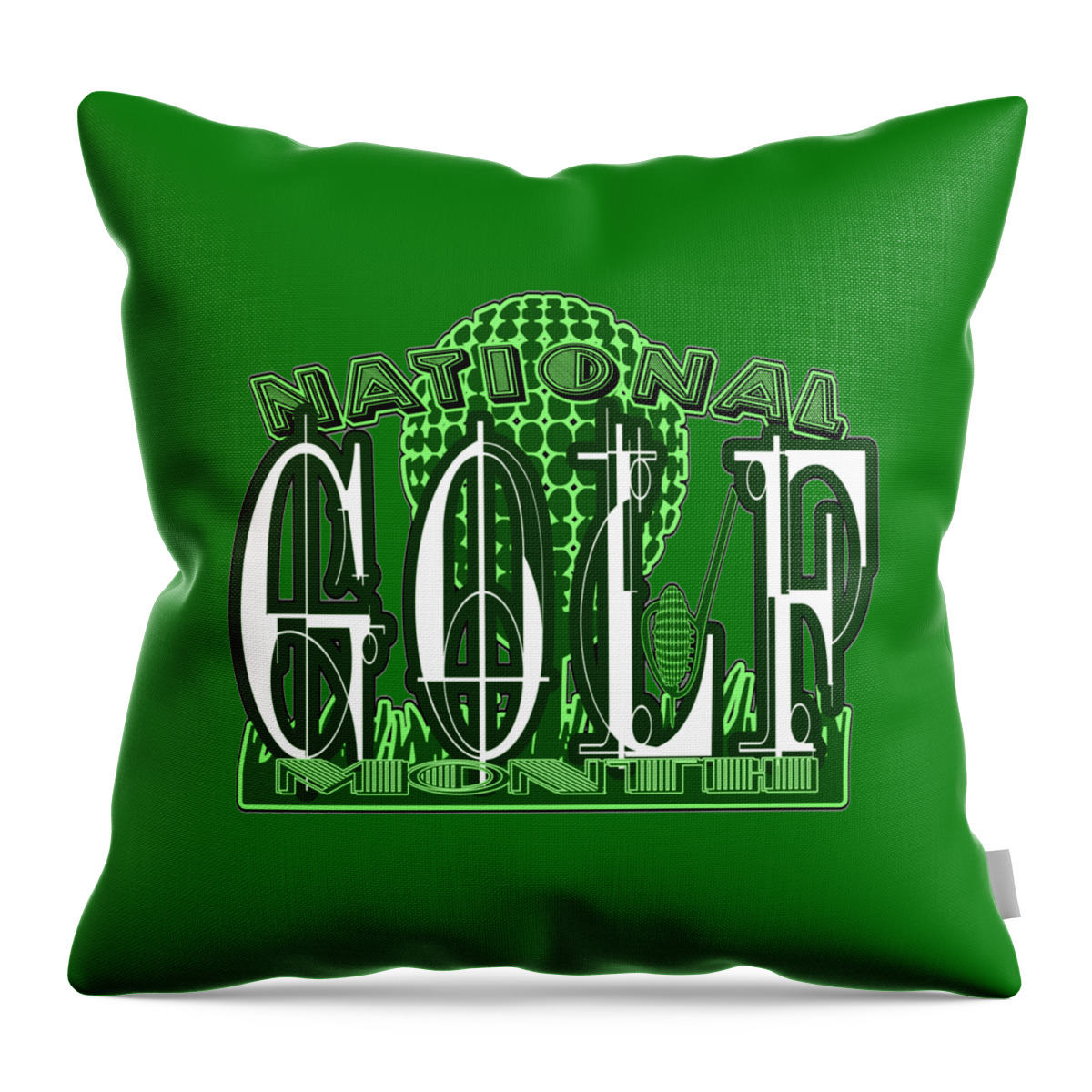 August Throw Pillow featuring the digital art August is National Golf Month by Delynn Addams