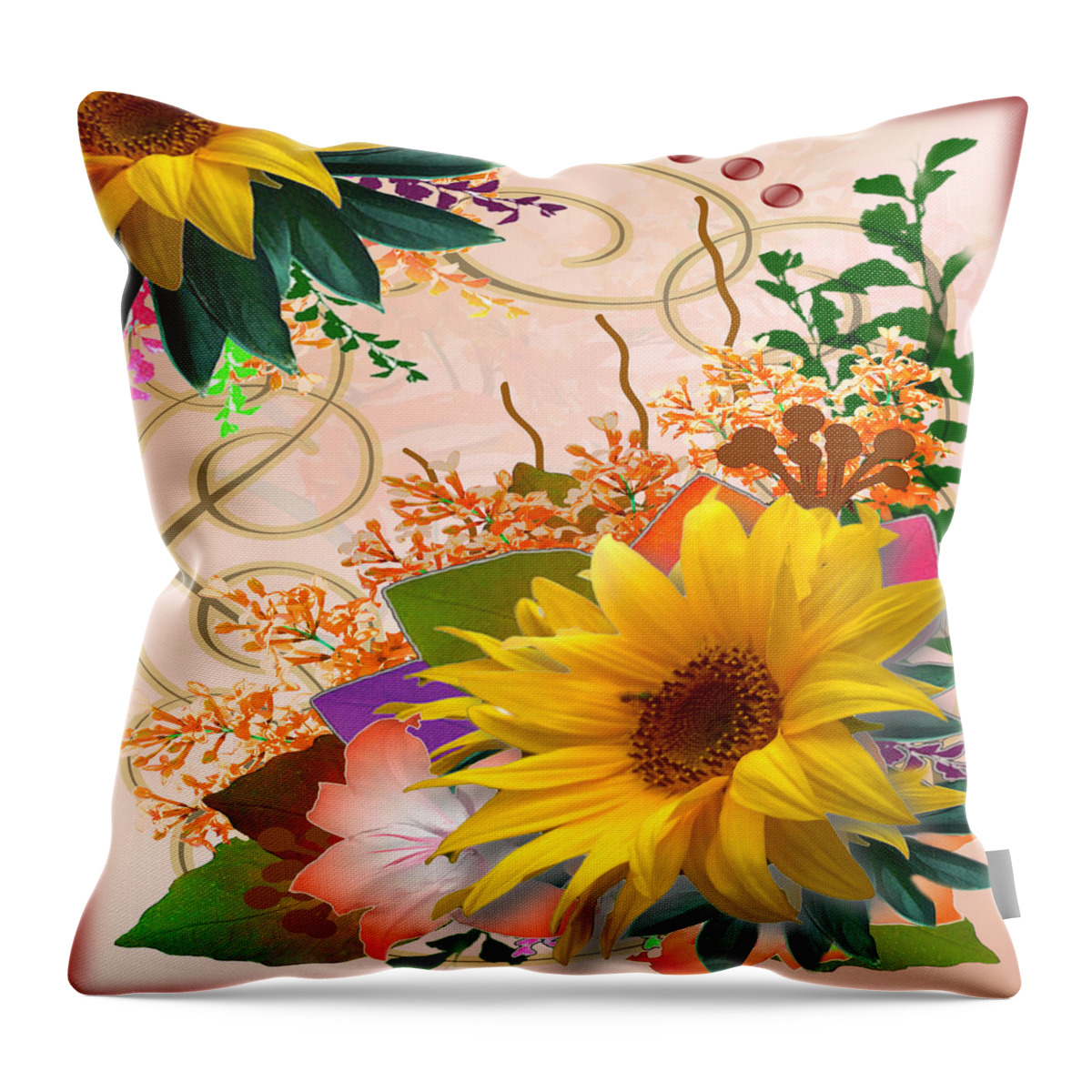 Autumn Throw Pillow featuring the digital art Floral Autumn Seasonal Card of November Colors by Delynn Addams