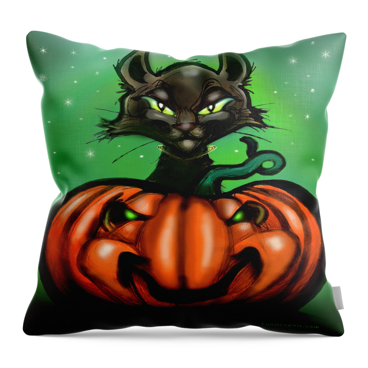 Halloween Throw Pillow featuring the digital art Black Cat n Pumpkin by Kevin Middleton