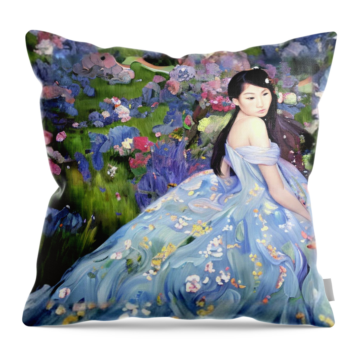 Japanese Throw Pillow featuring the digital art Japanese Garden Beauty by Stacey Mayer