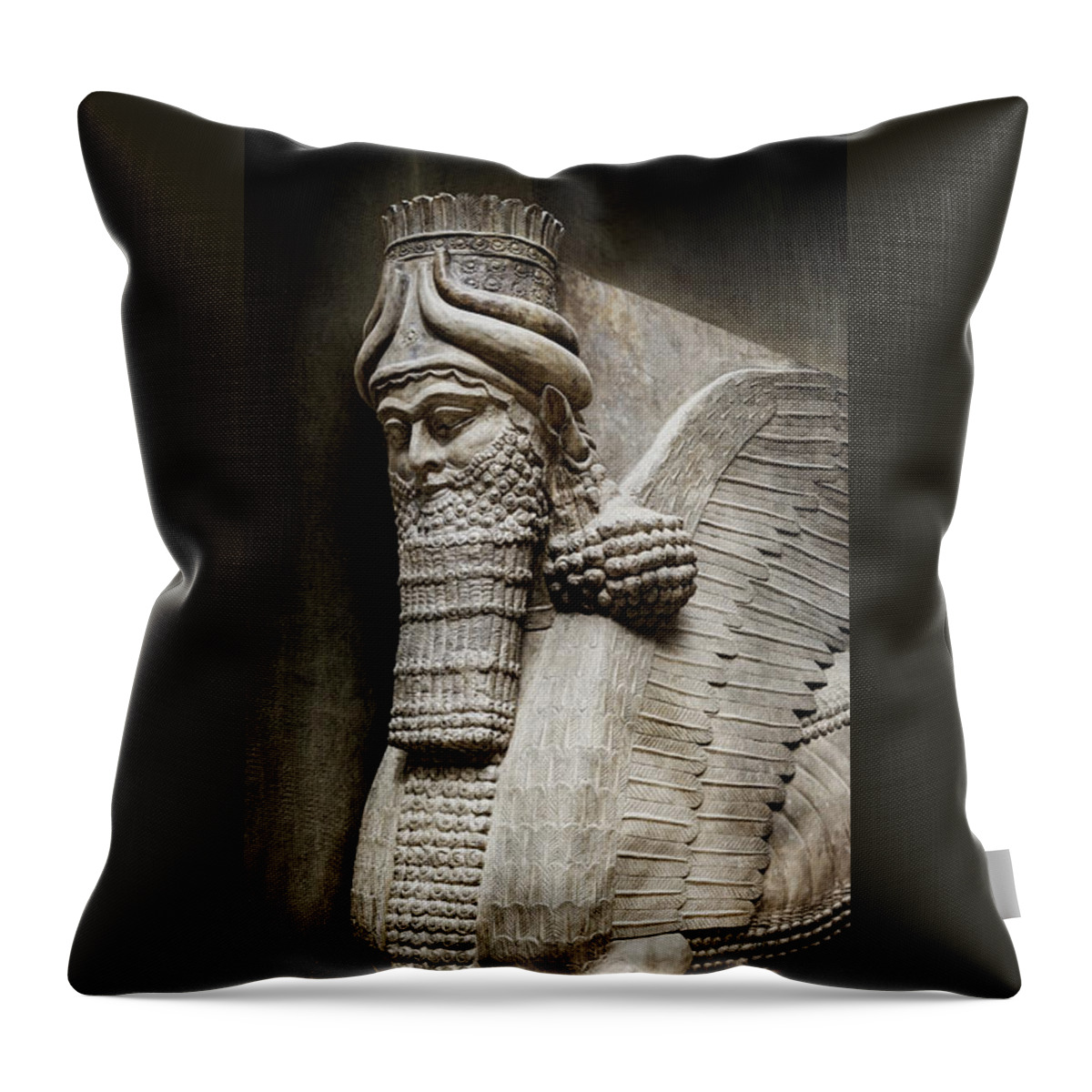 Assyrian Human Headed Winged Bull Throw Pillow featuring the photograph Assyrian Human-headed Winged Bull by Weston Westmoreland