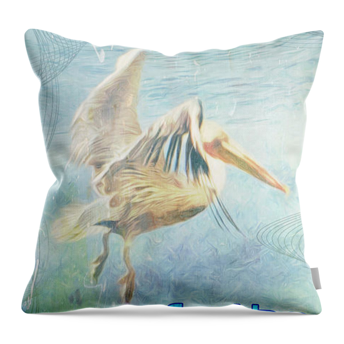 Pelican Throw Pillow featuring the digital art At the Shore by Moira Law