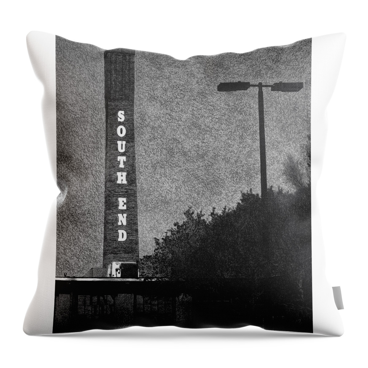 Charlotte Throw Pillow featuring the drawing Atherton Mill by Mark Baranowski