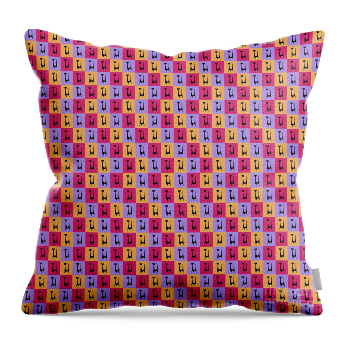 Atomic Cat Throw Pillow featuring the digital art Atomic Cat 1 on Melon, Fuchsia and Melon by Donna Mibus