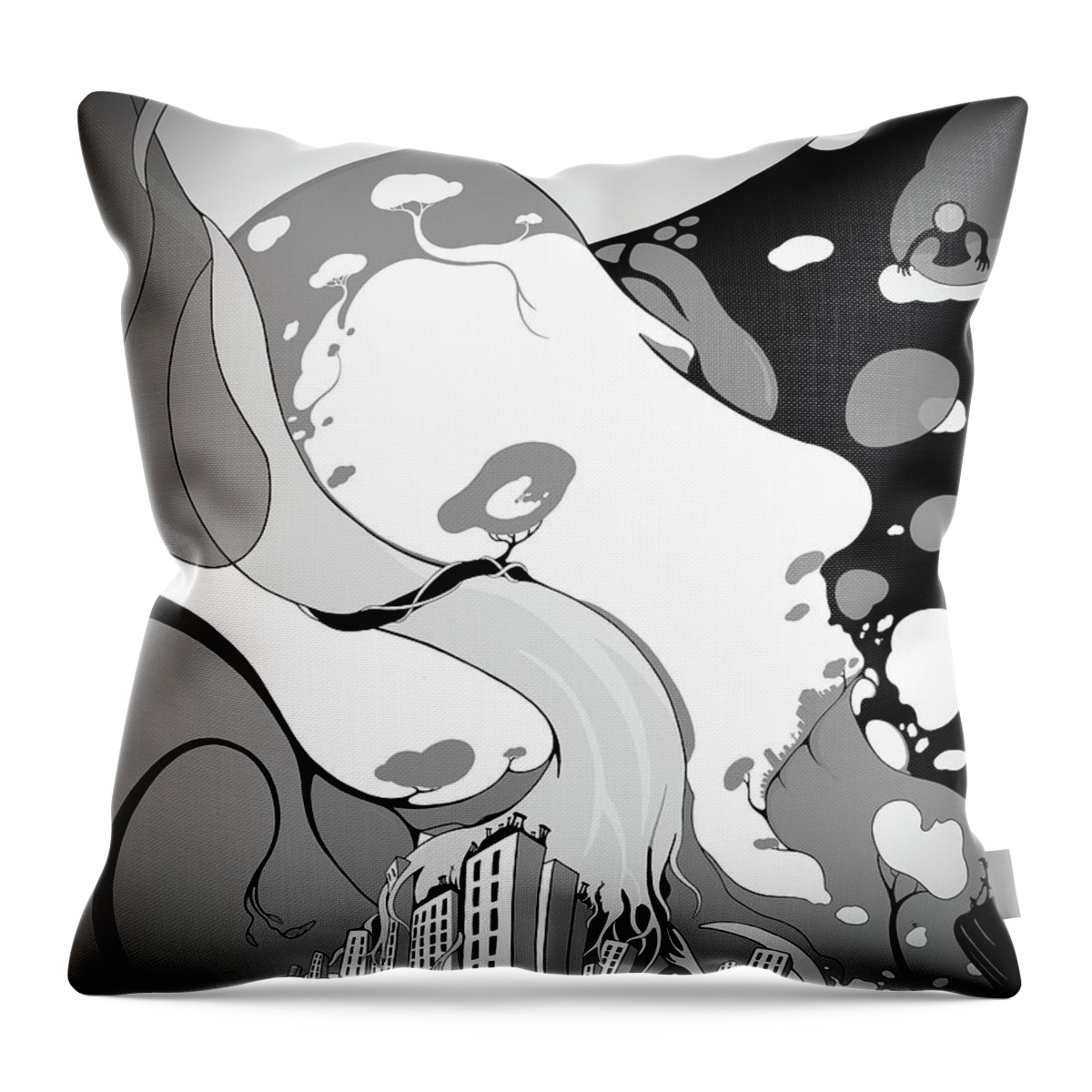 Black And White Throw Pillow featuring the digital art Atrophy Of Consciousness BW by Craig Tilley