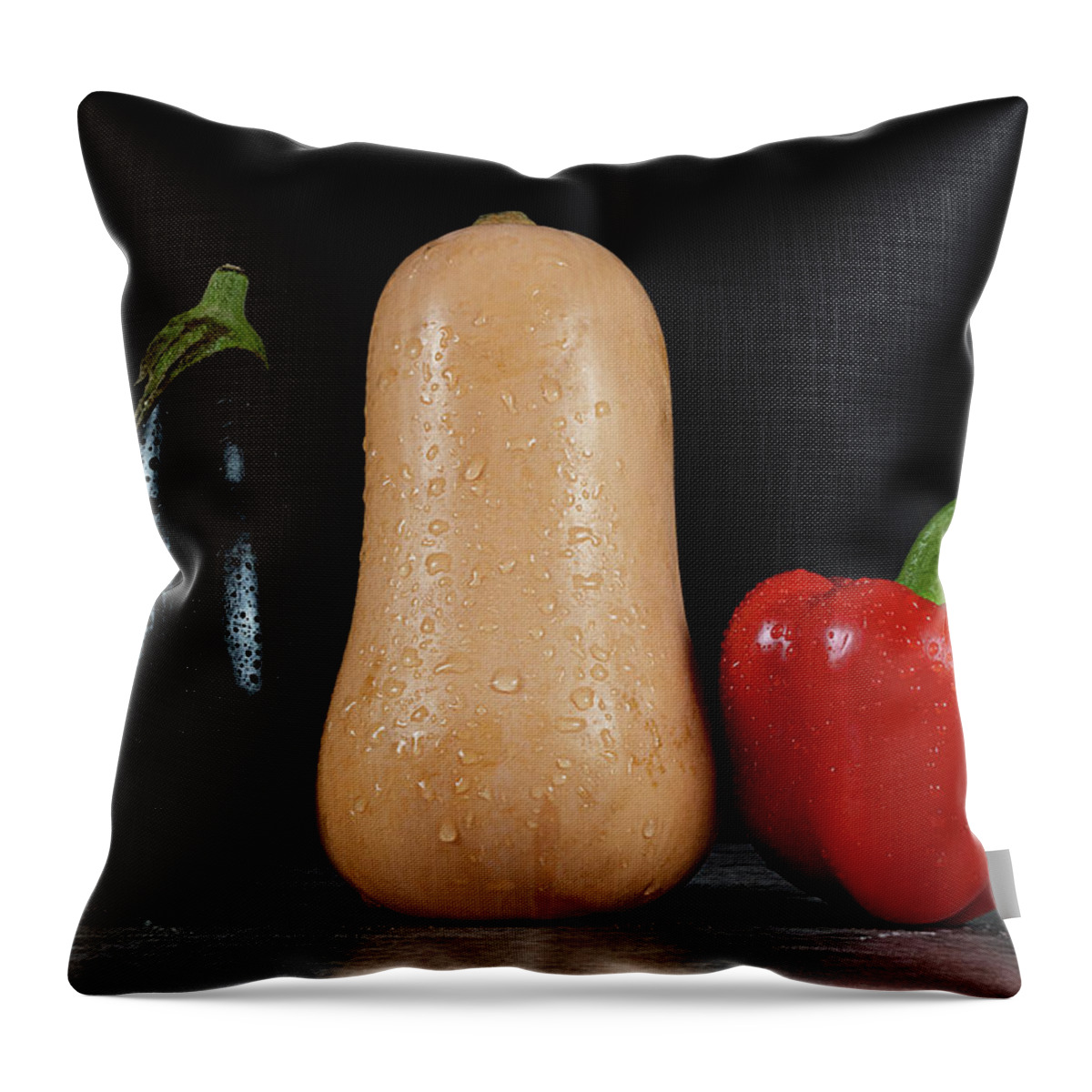 Bell Pepper Throw Pillow featuring the photograph Aubergine, Pumpkin and Bell Pepper by Bernhard Schaffer