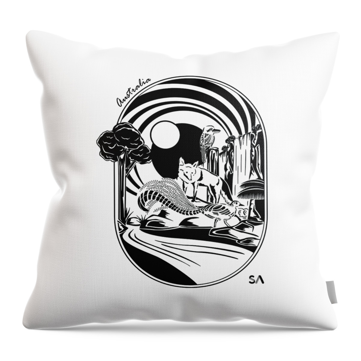 Black And White Throw Pillow featuring the digital art Australia by Silvio Ary Cavalcante