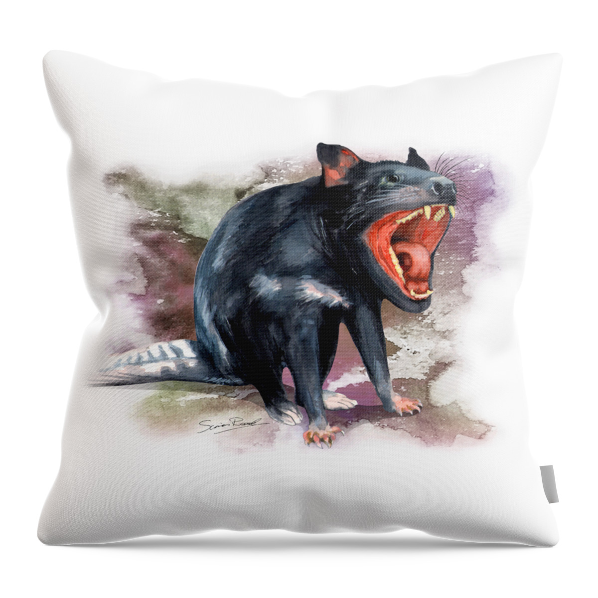 Art Throw Pillow featuring the painting Australian Tasmanian Devil by Simon Read