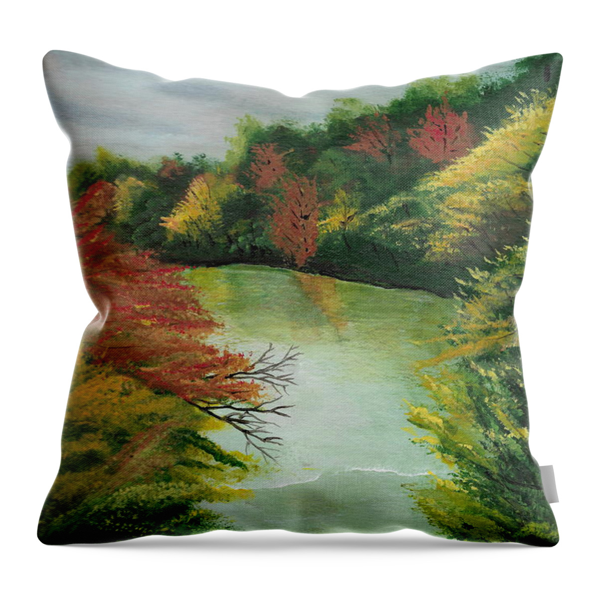 River Throw Pillow featuring the painting Autum River by David Bigelow