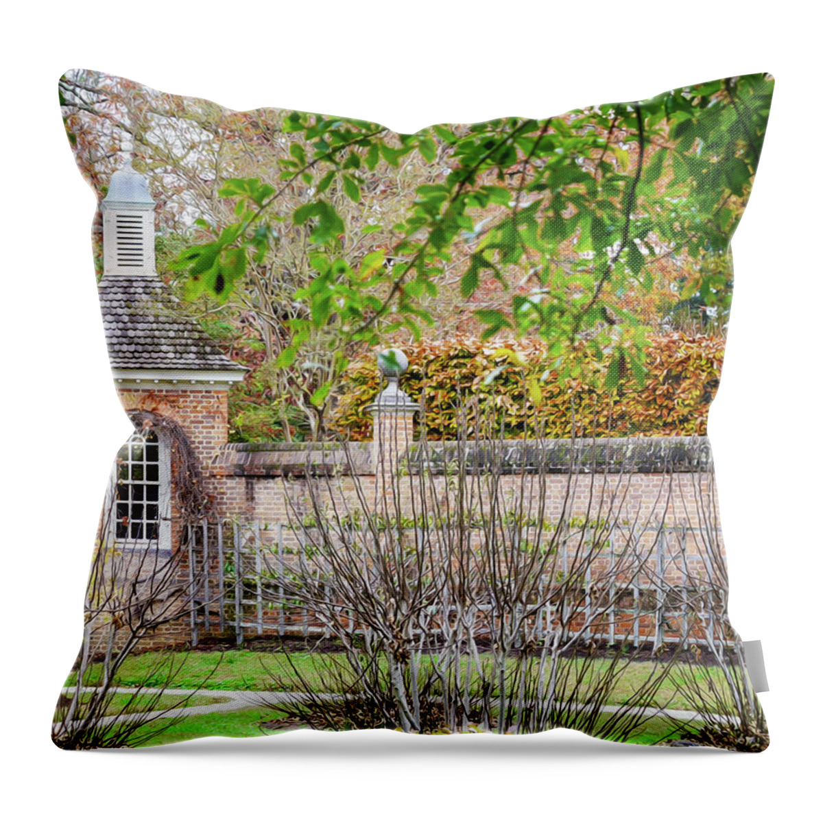 Colonial Williamsburg Throw Pillow featuring the photograph Autumn at the Vineyard - Oil Painting Style by Rachel Morrison