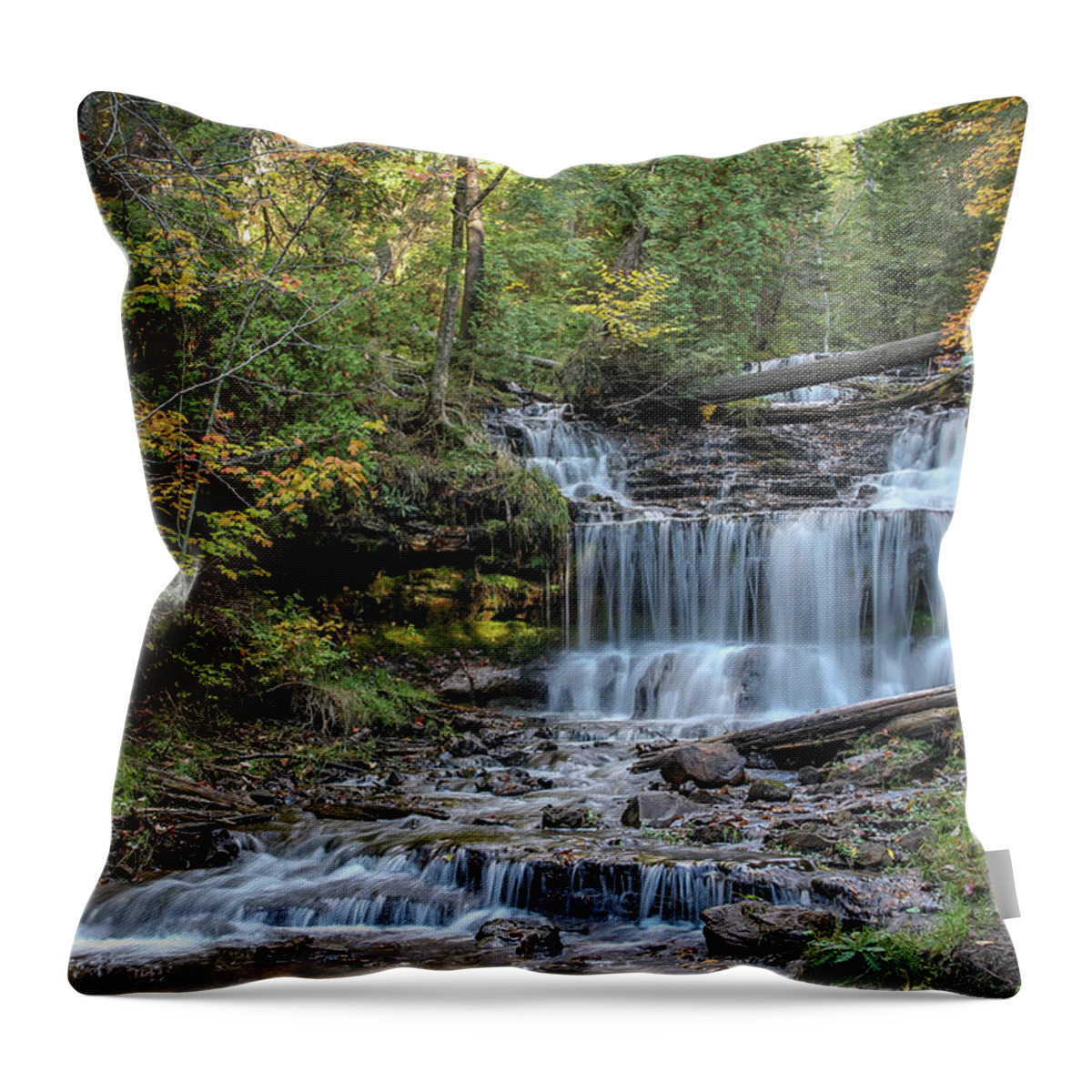 Usa Throw Pillow featuring the photograph Autumn at Wagner Falls by Robert Carter
