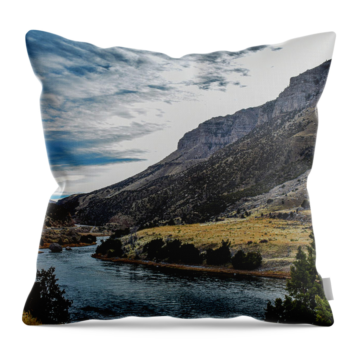 River Throw Pillow featuring the photograph Autumn at Wind River Canyon by Laura Putman