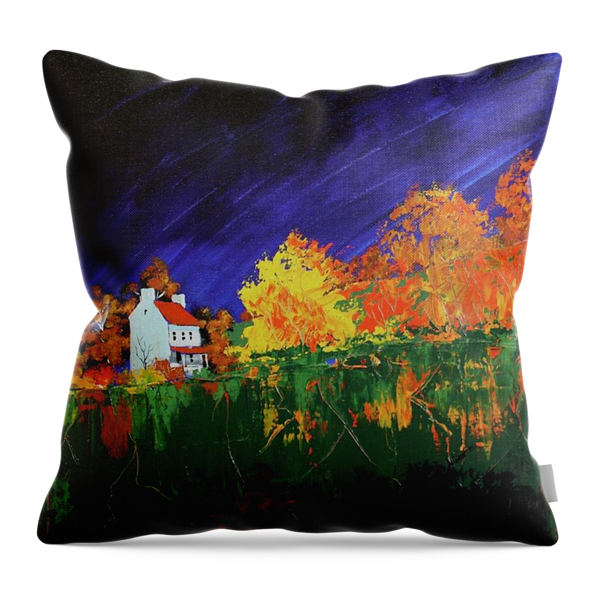 Landscape Throw Pillow featuring the painting Autumn FArmhouse by William Renzulli