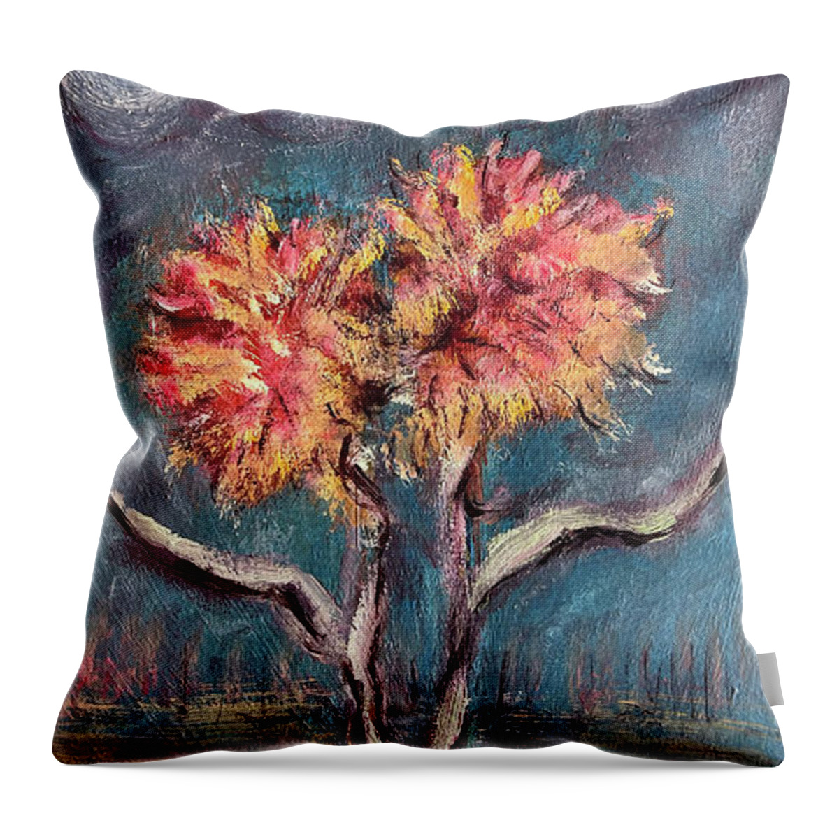Autumn Throw Pillow featuring the painting Autumn Feathered Petals by Katt Yanda