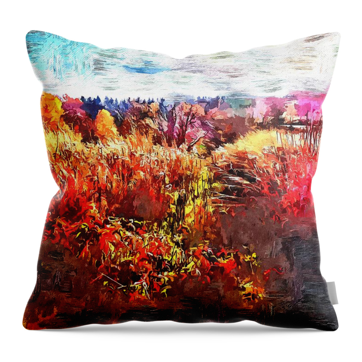 Autumn Throw Pillow featuring the mixed media Autumn Field by Christopher Reed