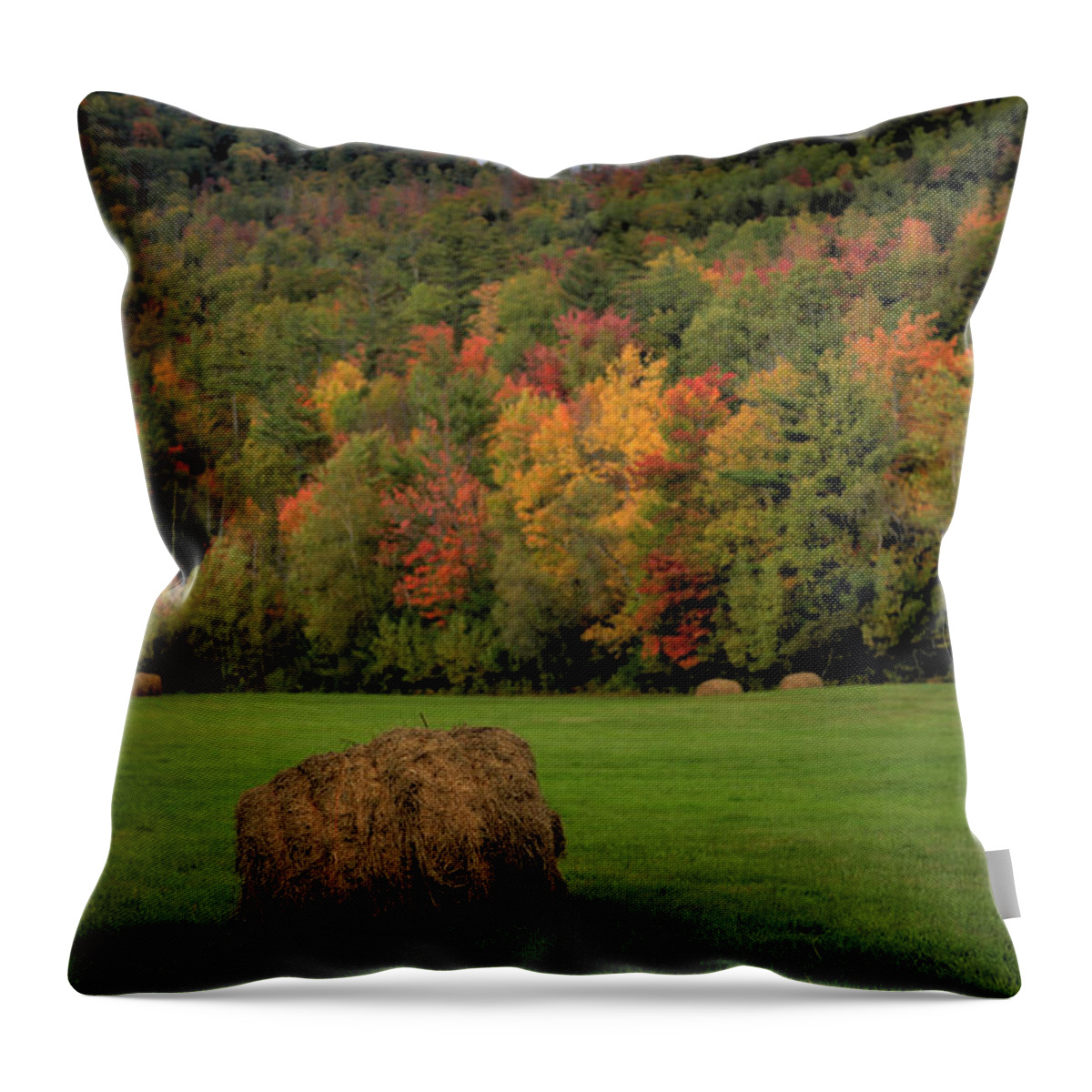 Maine Throw Pillow featuring the photograph Autumn Hay Harvest by Robert Harris