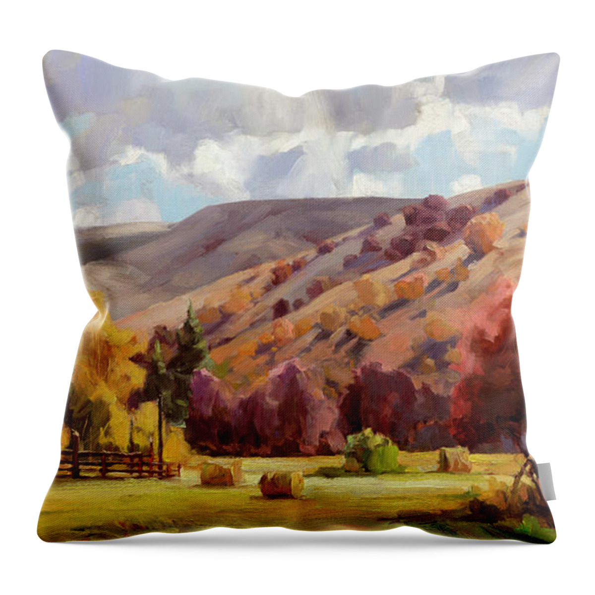 Autumn Throw Pillow featuring the painting Autumn Illuminated by Steve Henderson