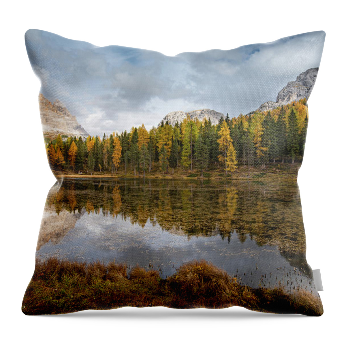 Antorno Lake Throw Pillow featuring the photograph Lake antorno in autumn Italian dolomiti by Michalakis Ppalis