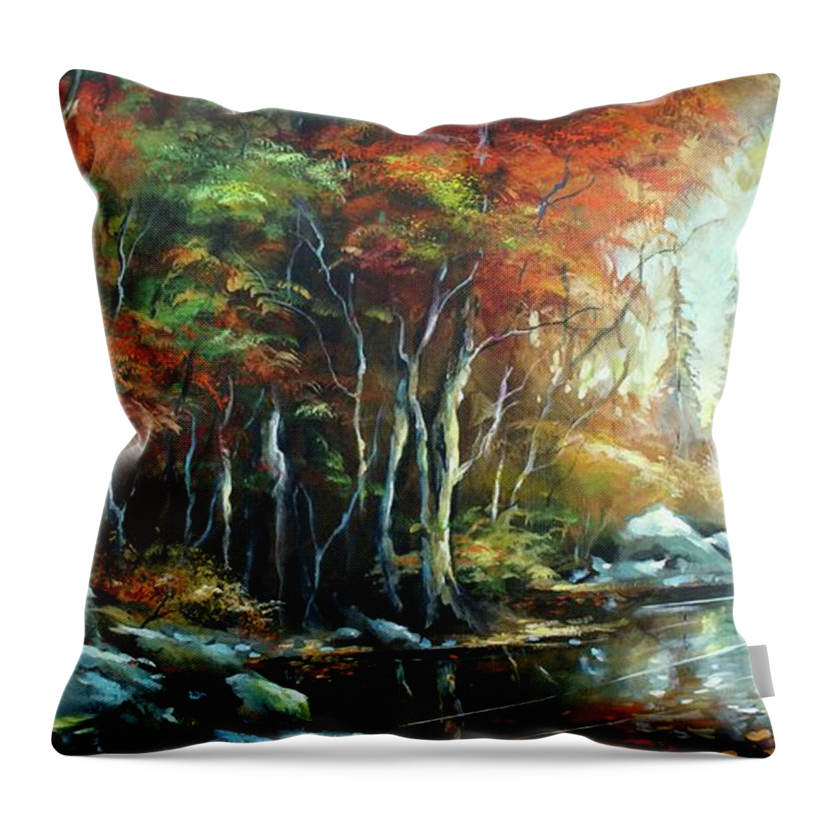 Landscape Throw Pillow featuring the painting Autumn Light by Michael Lang