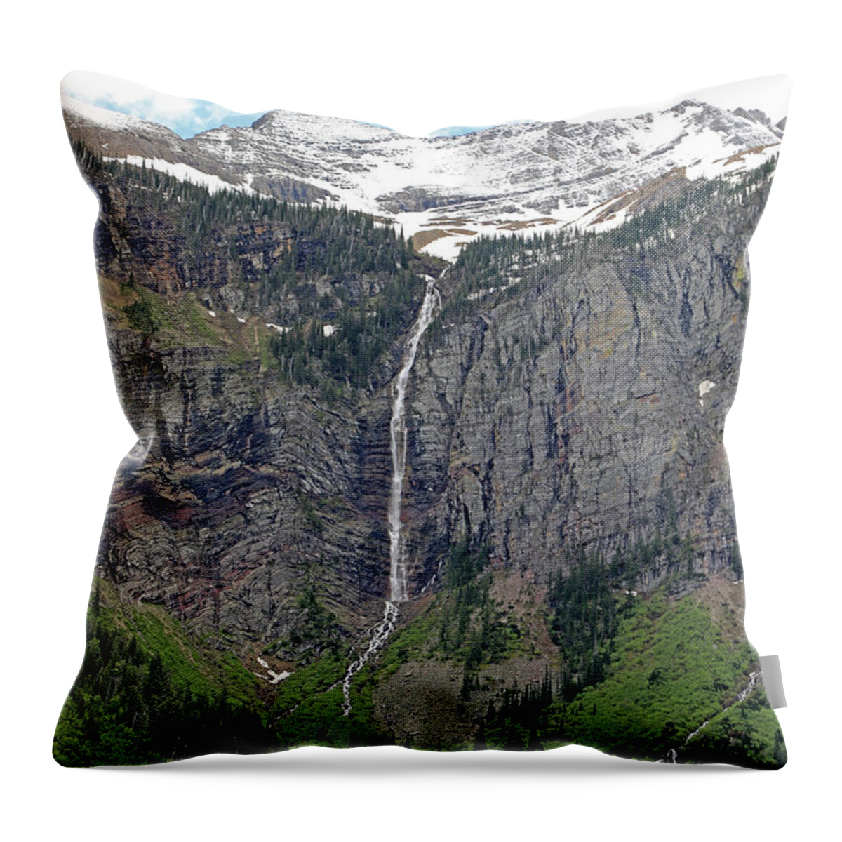 Avalanche Falls Throw Pillow featuring the photograph Avalanche Falls - Glacier National Park by Richard Krebs