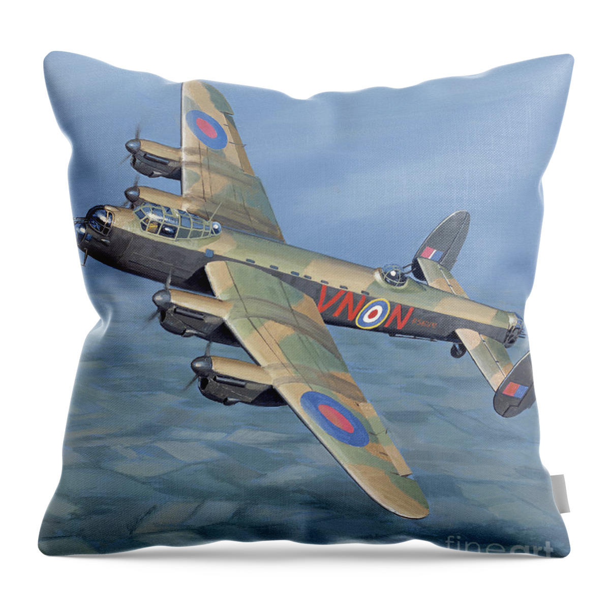 Aviation Throw Pillow featuring the painting Avro Lancaster by Jack Fellows
