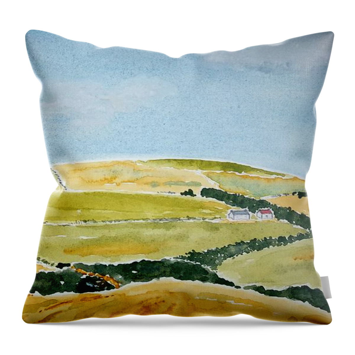 Watercolor Throw Pillow featuring the painting Ayrshire Farms by John Klobucher