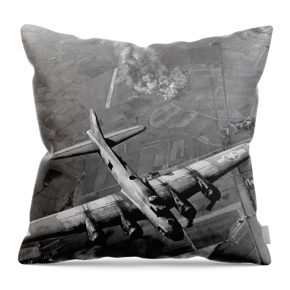 B 17 Bomber Throw Pillow featuring the photograph B-17 Bomber Over Germany - WW2 - 1943 by War Is Hell Store